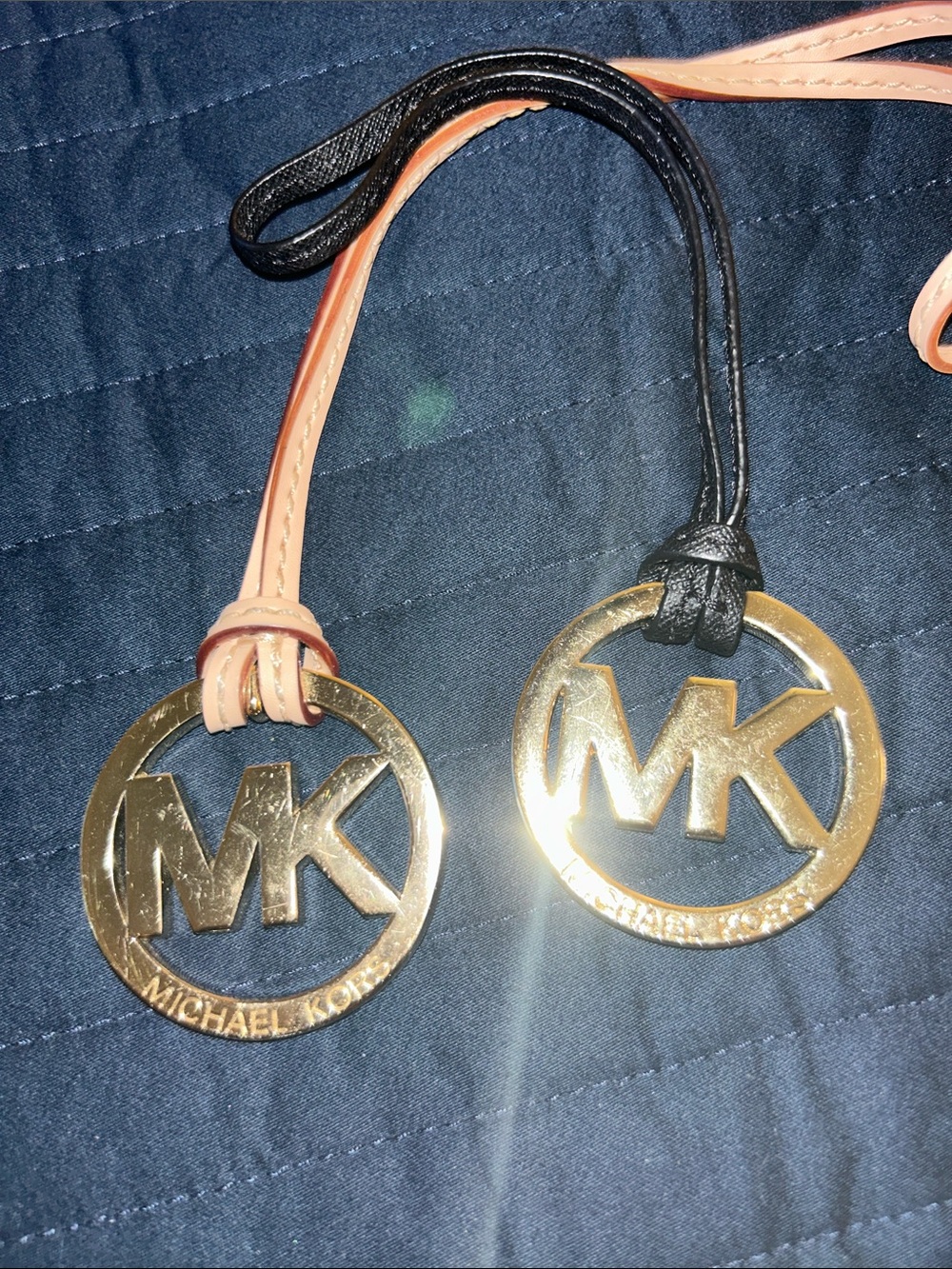 Michael Kors Gold MK Logo Charms with Black and Blush Straps